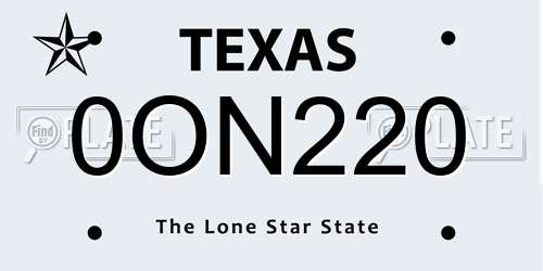 0ON220 Texas License Plate