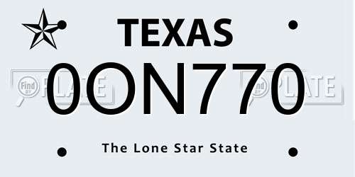 0ON770 Texas License Plate