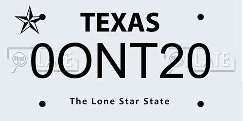 0ONT20 Texas License Plate