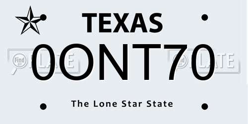 0ONT70 Texas License Plate