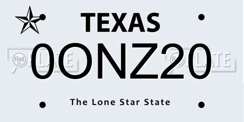 0ONZ20 Texas License Plate