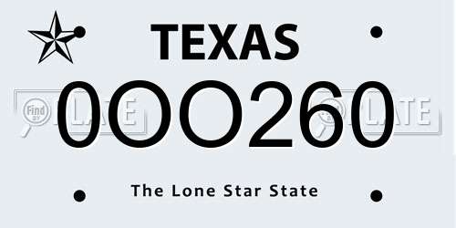 0OO260 Texas License Plate
