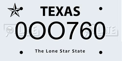 0OO760 Texas License Plate