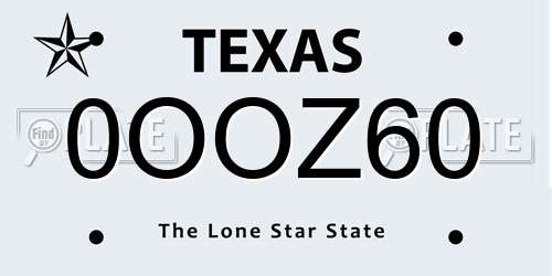 0OOZ60 Texas License Plate