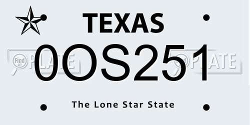 0OS251 Texas License Plate