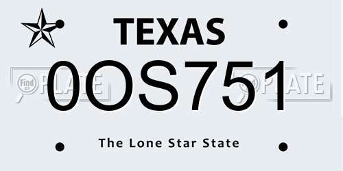 0OS751 Texas License Plate