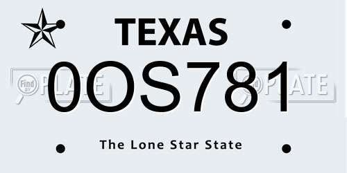 0OS781 Texas License Plate
