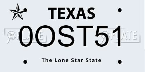 0OST51 Texas License Plate