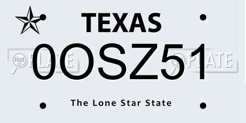 0OSZ51 Texas License Plate