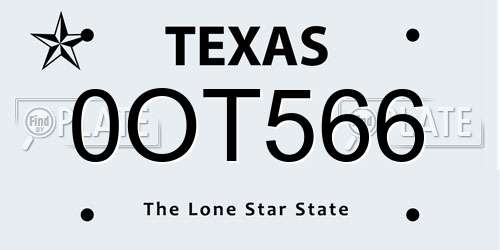 0OT566 Texas License Plate