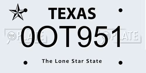 0OT951 Texas License Plate