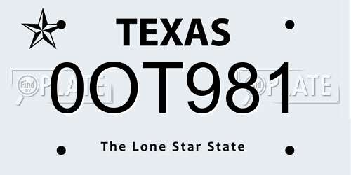 0OT981 Texas License Plate