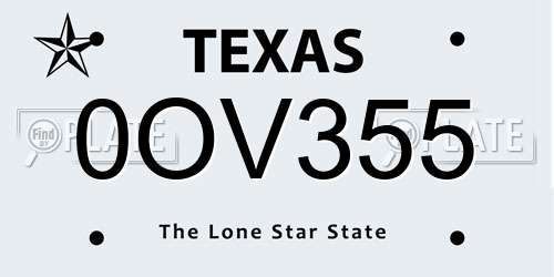 0OV355 Texas License Plate