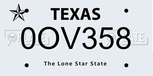 0OV358 Texas License Plate