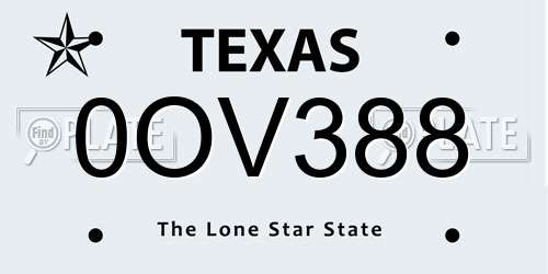 0OV388 Texas License Plate