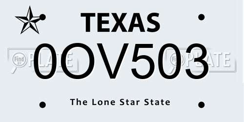0OV503 Texas License Plate