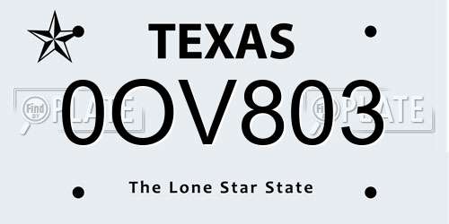0OV803 Texas License Plate