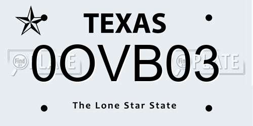 0OVB03 Texas License Plate