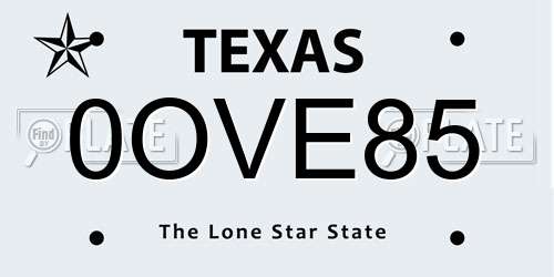 0OVE85 Texas License Plate