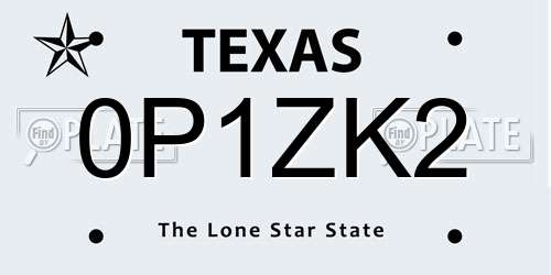 0P1ZK2 Texas License Plate