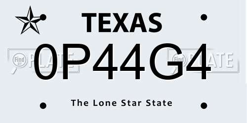 0P44G4 Texas License Plate