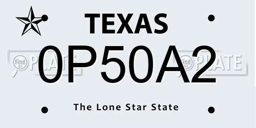 0P50A2 Texas License Plate