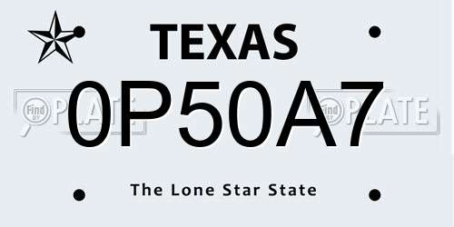 0P50A7 Texas License Plate