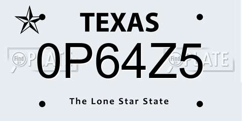 0P64Z5 Texas License Plate