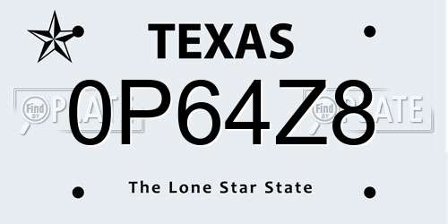 0P64Z8 Texas License Plate