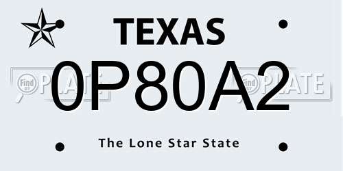 0P80A2 Texas License Plate