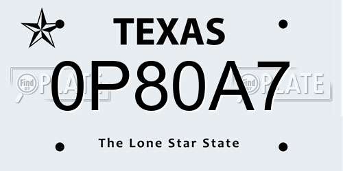 0P80A7 Texas License Plate