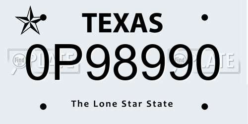 0P98990 Texas License Plate