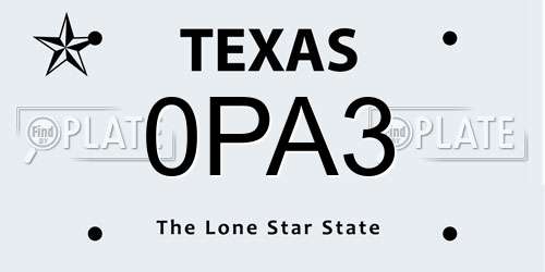 0PA3 Texas License Plate