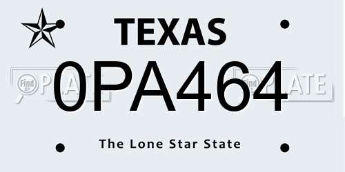 0PA464 Texas License Plate