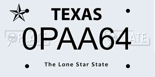 0PAA64 Texas License Plate