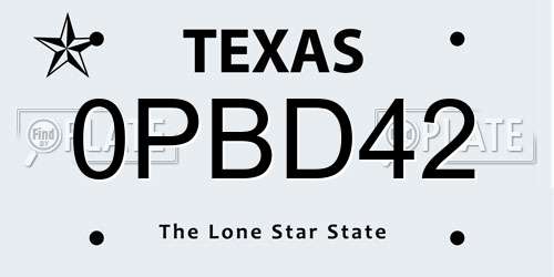 0PBD42 Texas License Plate