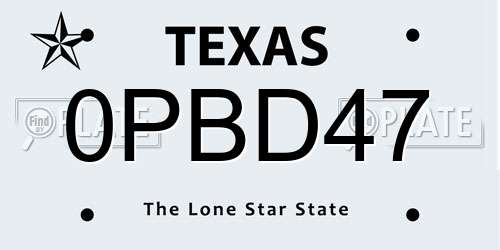 0PBD47 Texas License Plate