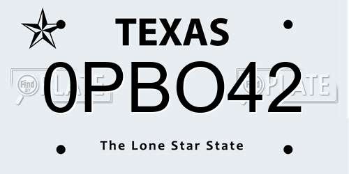 0PBO42 Texas License Plate