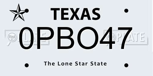 0PBO47 Texas License Plate