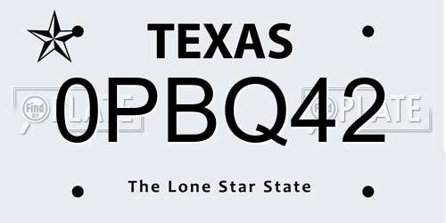0PBQ42 Texas License Plate