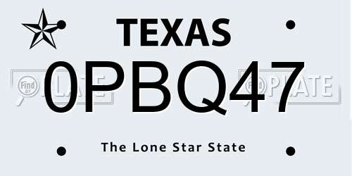 0PBQ47 Texas License Plate