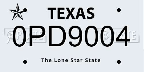 0PD9004 Texas License Plate