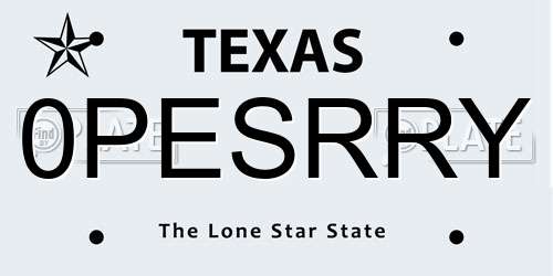 0PESRRY Texas License Plate