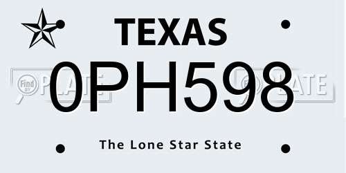 0PH598 Texas License Plate