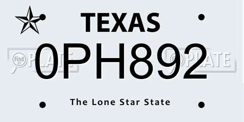 0PH892 Texas License Plate