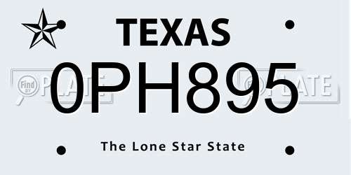 0PH895 Texas License Plate