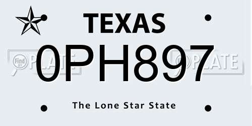 0PH897 Texas License Plate