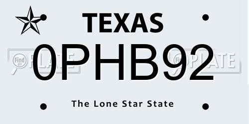 0PHB92 Texas License Plate