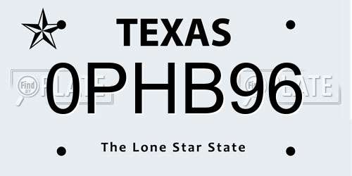 0PHB96 Texas License Plate