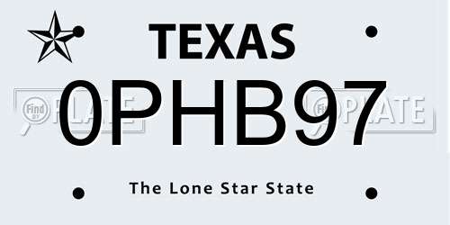 0PHB97 Texas License Plate
